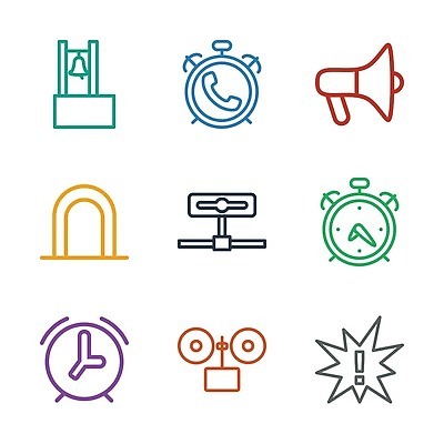 EPS 해외이미지 일러스트 사람없음 컬러풀 확성기 자명종 알람 종 심볼 해외202309 해외일러스트 시계 컬러 파일형식 벡터