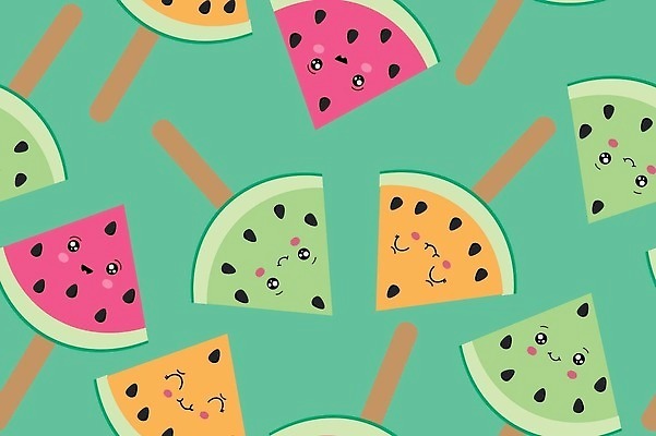 EPS 해외이미지 백그라운드 패턴 일러스트 수박 표정 사람없음 초록색 막대기 해외202309 해외일러스트 컬러 무늬 과일 파일형식 벡터