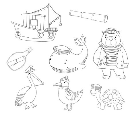 EPS 해외이미지 동물 캐릭터 모자 선 바다 백그라운드 요트 일러스트 곰 자연 갈매기 낚시 항해 세트 수중 흰색 아기 보트 메시지 거북이 낙서 만화 스케치 편지 펠리컨 심볼 고래 그림 윤곽 코믹 선원 페이지 고립 샤워실 벡터 해외202309 해외일러스트 일러캐릭터 잡화 컬러 배_교통 포유류 파충류 조류 레저 미술 사람 수중동물 생태계 샤워시설 파일형식