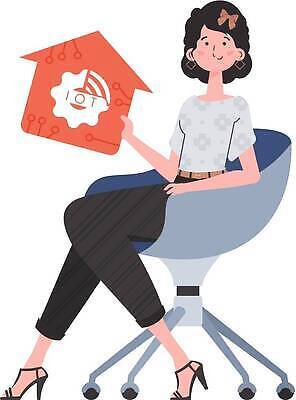 EPS 해외이미지 전신 여자 의자 일러스트 한명 들기 앉기 성인 사물인터넷 성인여자한명만 집모양 해외202309 해외일러스트 모양 1 가구 모션 정보기술 사람 여자한명만 성인여자만 파일형식 벡터