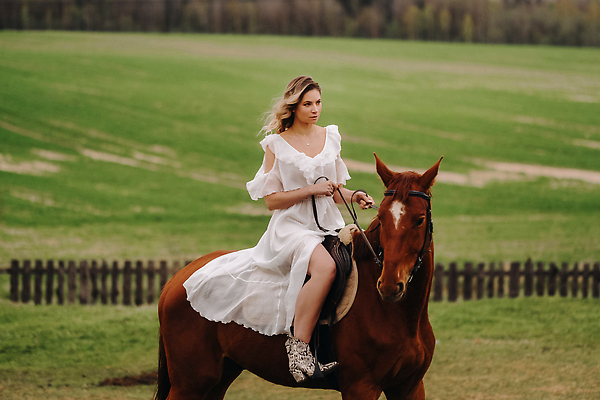 포토 JPG 해외이미지 전신 드레스 여자 한명 앉기 성인 야외 잡기 말_동물 승마 성인여자한명만 해외202309 해외포토 1 옷 스포츠 포유류 모션 사람 여자한명만 성인여자만 파일형식