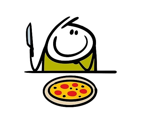 EPS 해외이미지 인물캐릭터 일러스트 피자 한명 들기 사람 식사 나이프 낙서 심플 해외202309 해외일러스트 일러캐릭터 캐릭터 1 식기 모션 패스트푸드 서양음식 칼 파일형식 벡터