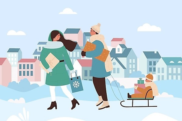 EPS 해외이미지 전신 라이프스타일 여자 남자 어린이 겨울 일러스트 가족 주택 들기 소년 성인 건물 세명 선물상자 쇼핑백 걷기 설원 겨울옷 썰매 썰매타기 수레끌기 해외202309 해외일러스트 건축물 옷 계절 가방 관계 모션 눈_날씨 선물 사람 생활 상자 전통놀이 당기기 파일형식 벡터