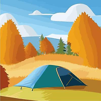 EPS 해외이미지 나무 여행 일러스트 산 텐트 사람없음 노란색 캠핑 캠핑장 해외202309 해외일러스트 식물 컬러 레저 캠핑도구 파일형식 벡터