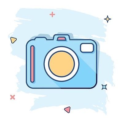 EPS 해외이미지 하늘색 일러스트 사람없음 반짝임 카메라 심볼 심플 해외202309 해외일러스트 모션 파란색 전자제품 파일형식 벡터