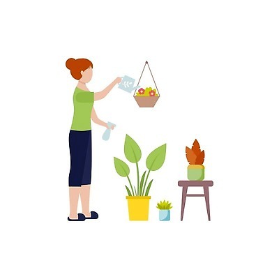 EPS 해외이미지 식물 디자인 꽃 일러스트 비즈니스 엄마 아파트 실내 사람 취미 물 앞치마 물뿌리개 발코니 플랫 냄비 청소 물주기 주부 데이지 돌봄 온실 벡터 안락 해외202309 해외일러스트 자연요소 컨셉 가족 모션 주택 내부 솥 파일형식