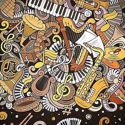 EPS 해외이미지 백그라운드 패턴 음표 일러스트 추상 사람없음 컬러풀 피아노건반 낙서 색소폰 악보 트럼펫 탬버린 하프 축음기 아코디언 심벌즈 호른 리라 팬플룻 해외202309 해외일러스트 기호 음악 컬러 음향기기 무늬 현악기 타악기 관악기 골동품 건반 피아노 건반악기 목관악기 금관악기 파일형식 벡터