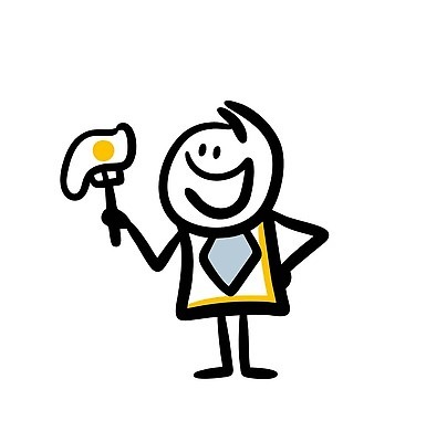 EPS 해외이미지 인물캐릭터 허리손 포크 일러스트 한명 들기 사람 앞치마 낙서 계란프라이 심플 해외202309 해외일러스트 일러캐릭터 캐릭터 1 식기 포즈 모션 계란요리 파일형식 벡터