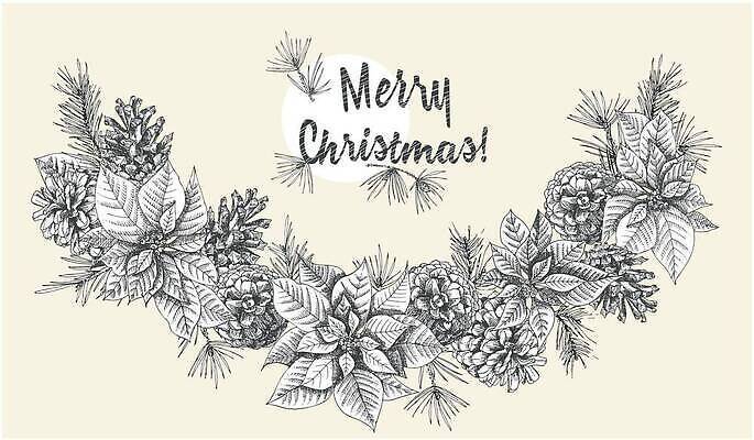 EPS 해외이미지 크리스마스 겨울 일러스트 사람없음 풀잎 솔방울 솔잎 해외202309 해외일러스트 계절 기념일 잎 풀_식물 파일형식 벡터