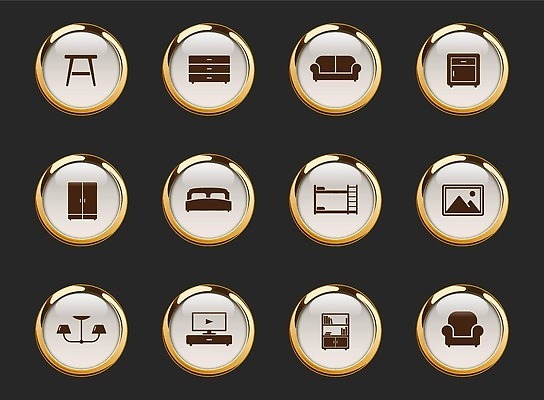 EPS 해외이미지 디자인 가구 컨셉 일러스트 빛 세트 픽토그램 웹 원형 황금 가장자리 심볼 사인 UI 상형문자 벡터 해외202309 해외일러스트 도형 문자 생활용품 인터넷 둘레 파일형식