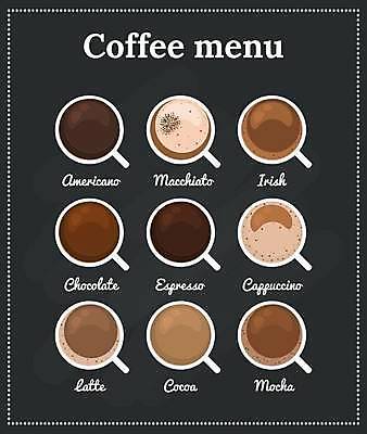 EPS 해외이미지 일러스트 사람없음 카페 메뉴판 아메리카노 카푸치노 에스프레소 코코아 라떼 마끼야또 모카 해외202309 해외일러스트 커피 음료 상점 파일형식 벡터