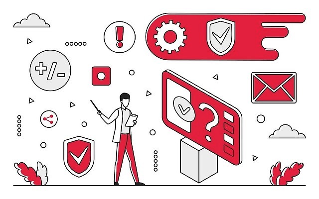 EPS 해외이미지 전신 남자 일러스트 비즈니스 한명 서기 들기 성인 빨간색 모니터 웹 가리킴 네트워크 이메일 체크표시 서류판 인터넷보안 성인남자한명만 해외202309 해외일러스트 1 컬러 인터넷 모션 사람 손짓 컴퓨터 사무용품 확인 보안 남자한명만 성인남자만 파일형식 벡터