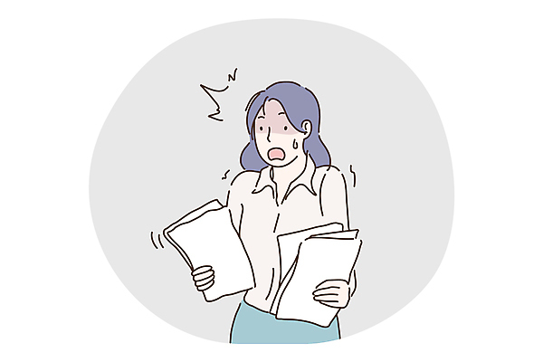 EPS 해외이미지 여자 종이 일러스트 비즈니스 한명 들기 성인 놀람 불안 문서 긴장 성인여자한명만 해외202309 해외일러스트 1 감정 모션 표정 사람 여자한명만 성인여자만 파일형식 벡터