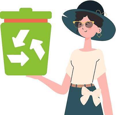 EPS 해외이미지 여자 일러스트 한명 들기 상반신 성인 재활용 쓰레기통 보호 에코 친환경 성인여자한명만 해외202309 해외일러스트 1 컨셉 모션 사람 환경 여자한명만 성인여자만 파일형식 벡터
