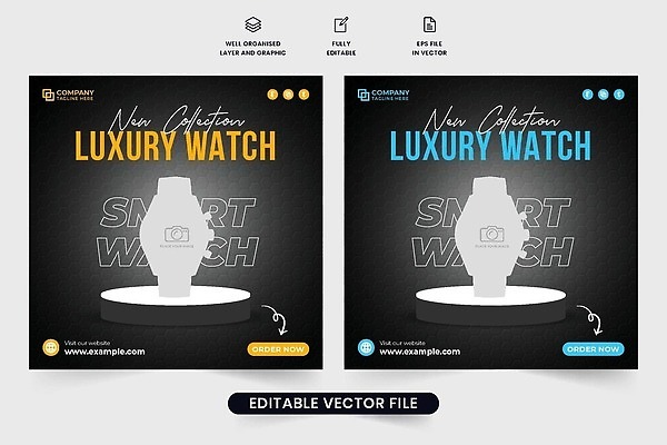 EPS 해외이미지 템플릿 디자인 배너 포스터 일러스트 비즈니스 검은배경 세일 손목시계 레이아웃 승진 전자상거래 마케팅 벡터 해외202309 해외일러스트 시계 백그라운드 장신구 검은색 파일형식