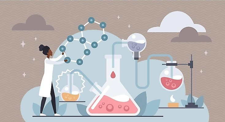 EPS 해외이미지 전신 여자 잎 일러스트 건강 실험 한명 들기 성인 보호 과학자 물약 성인여자한명만 해외202309 해외일러스트 식물 직업 1 과학 컨셉 모션 사람 약 학자 여자한명만 성인여자만 파일형식 벡터