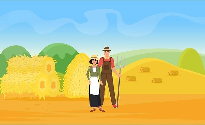 EPS 해외이미지 캐릭터 산업 백그라운드 밭 농업 일러스트 비즈니스 함께함 서기 사람 농장 농경지 쌓기 마을 목장 장비 수확 시골 잡기 업무 플랫 볏짚 농부 만화 밀 뭉치 밀짚 밭일 쇠스랑 벡터 해외202309 해외일러스트 일러캐릭터 직업 컨셉 모션 곡류 작업 짚 파일형식