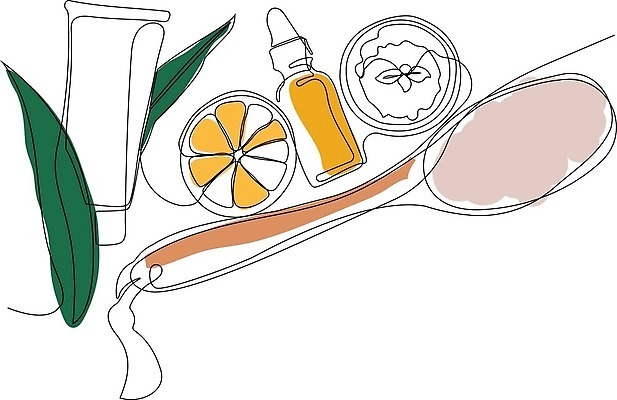 EPS 해외이미지 잎 오렌지 라인일러스트 일러스트 사람없음 뷰티 화장품 친환경 로션 브러쉬빗 해외202309 해외일러스트 식물 과일 환경 파일형식 벡터