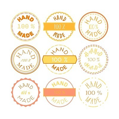 EPS 해외이미지 영어 일러스트 텍스트 사람없음 세트 노란색 라벨 원형 퍼센트 제조 심볼 핸드메이드 해외202309 해외일러스트 도형 문자 컬러 프레임 특수기호 파일형식 벡터