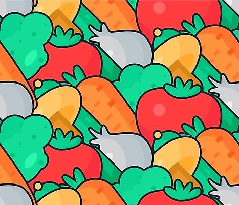 EPS 해외이미지 백그라운드 패턴 토마토 일러스트 양파 오이 사람없음 버섯 당근 브로콜리 유기농 해외202309 해외일러스트 웰빙 무늬 채소 뿌리채소 파일형식 벡터