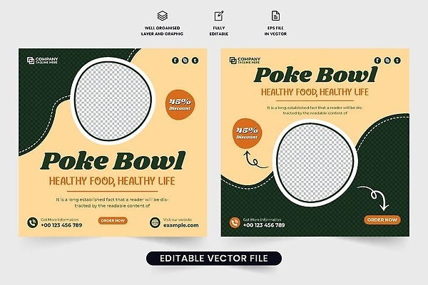 EPS 해외이미지 템플릿 배너 포스터 리플렛 일러스트 비즈니스 건강 요리 초록색 식당 맛 유기농 레이아웃 승진 건강식 마케팅 벡터 제의 맛있는 해외202309 해외일러스트 웰빙 음식 컬러 컨셉 상점 파일형식