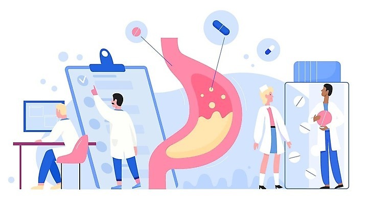 EPS 해외이미지 전신 여자 남자 일러스트 서기 들기 앉기 여러명 성인 알약 모니터 진료 의사 가리킴 액체 약병 분석 위_내장기관 서류판 성인만 해외202309 해외일러스트 다수 컨셉 의학 모션 사람 손짓 컴퓨터 약 사무용품 의료진 장기_의학 병_담는 파일형식 벡터