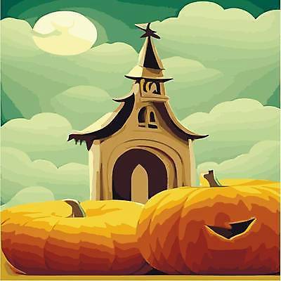 EPS 해외이미지 일러스트 호박 주택 사람없음 할로윈 야간 해외202309 해외일러스트 자연요소 채소 건물 파일형식 벡터