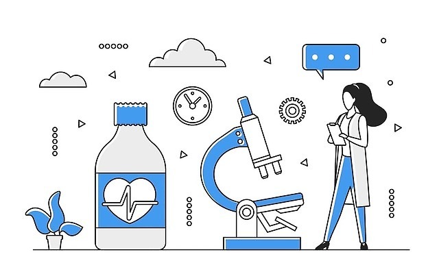 EPS 해외이미지 전신 여자 일러스트 비즈니스 현미경 한명 성인 파란색 약 디지털 정보 업무 스마트 분석 온라인 경영 데이터베이스 인터페이스 성인여자한명만 해외202310 해외일러스트 1 컬러 컨셉 의학 실험기구 사람 작업 여자한명만 성인여자만 파일형식 벡터