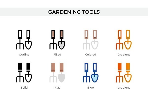 EPS 해외이미지 선 사람없음 세트 갈색 다양 면 농기구 삽 심볼 심플 갈퀴 해외202309 컬러 다수 농업 파일형식 벡터