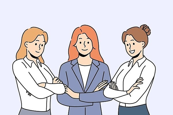 EPS 해외이미지 응시 여자 와이셔츠 일러스트 비즈니스 성인 세명 팔짱 성인여자만 해외202309 해외일러스트 시선 셔츠 모션 사람 여자만 성인만 파일형식 벡터