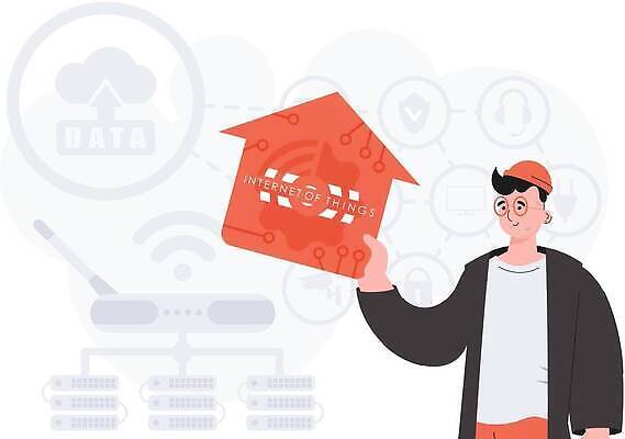 EPS 해외이미지 남자 일러스트 한명 들기 상반신 성인 사물인터넷 성인남자한명만 집모양 안경낌 해외202309 해외일러스트 모양 1 안경 모션 정보기술 사람 남자한명만 성인남자만 파일형식 벡터