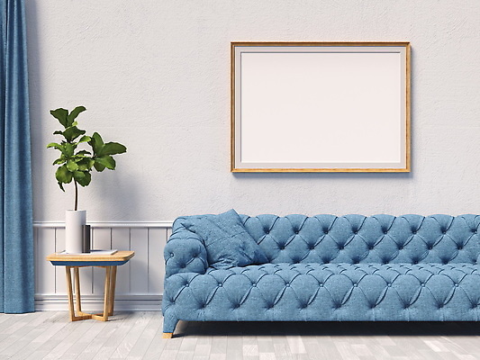 포토 JPG 해외이미지 식물 화분 액자 쿠션 프레임 실내 사람없음 파란색 소파 공간 커튼 목업 카피스페이스 해외202309 해외포토 컬러 의자 내부 공백 파일형식