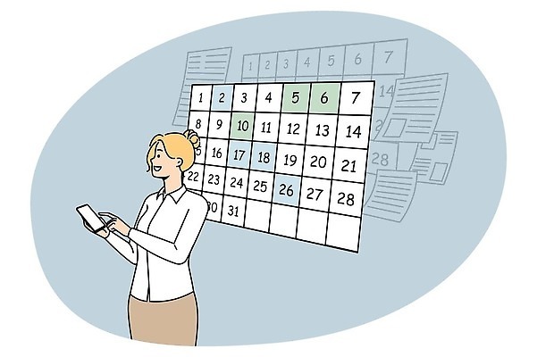 EPS 해외이미지 여자 와이셔츠 일러스트 비즈니스 한명 들기 성인 스마트폰 달력 가리킴 문서 성인여자한명만 해외202309 해외일러스트 1 셔츠 모션 사람 손짓 핸드폰 스마트기기 여자한명만 성인여자만 파일형식 벡터