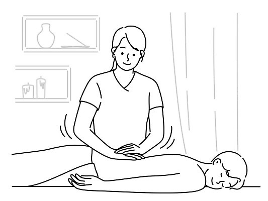 EPS 해외이미지 여자 남자 일러스트 휴식 병원 성인 두명 스파 환자 마사지 물리치료 물리치료사 요통 치료사 성인만 해외202309 해외일러스트 직업 컨셉 의학 사람 치료 허리통증 파일형식 벡터