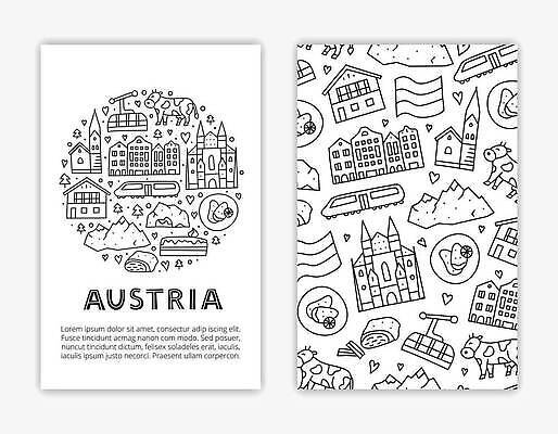 EPS 해외이미지 유럽 포스터 음식 여행 백그라운드 일러스트 건축양식 텍스트 휴가 산 주택 건물 성당 교회 케이크 마을 탑 기차 흰색 도시 소 역사 동굴 비엔나 오스트리아 낙서 휴양지 알프스 윤곽 타운 고립 샬레 옛날 절정 레터링 벡터 해외202309 해외일러스트 건축물 건축 나라 육상교통 컬러 포유류 종교건축 디저트 대중교통 실험기구 장소 파일형식