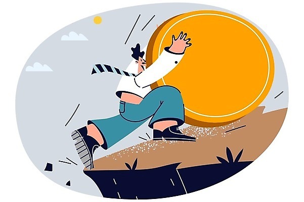 EPS 해외이미지 남자 돈 일러스트 한명 성인 금융 절벽 비즈니스맨 수비 떨어짐 위험 하락 위기 성인남자한명만 해외202309 해외일러스트 1 컨셉 비즈니스 모션 사람 경제 직장인 재산 남자한명만 성인남자만 파일형식 벡터