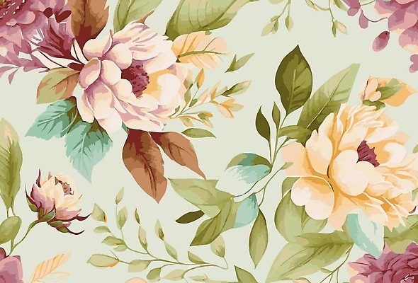 EPS 해외이미지 잎 꽃무늬 일러스트 사람없음 노란색 빈티지 질감 초록배경 해외202309 해외일러스트 식물 꽃 컬러 백그라운드 컨셉 무늬 초록색 파일형식 벡터