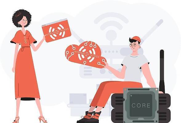 EPS 해외이미지 전신 여자 남자 일러스트 협력 들기 앉기 성인 두명 와이파이 클라우드서비스 인터넷창 사물인터넷 성인만 해외202309 해외일러스트 인터넷 모션 정보기술 사람 서비스 무선인터넷 파일형식 벡터