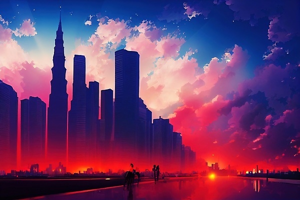 JPG 해외이미지 일러스트 하늘 빌딩 사람없음 컬러풀 도시 분위기 해외202309 해외일러스트 컬러 컨셉 건물 파일형식