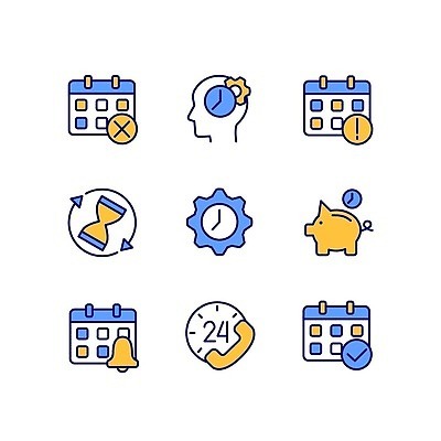 EPS 해외이미지 클립아트 편집 디자인 선 시계 컬러 컨셉 스티커 생각 일러스트 비즈니스 미술 이벤트 세트 픽토그램 웹 달력 시간 절약 날짜 플랫 만화 알림 심볼 모래시계 윤곽 텔레마케팅 팩 부름 월 경영 고립 기간 마감 얇은 엘리먼트 조언 타격 벡터 해외202309 해외일러스트 모래 인터넷 모션 문화예술 화장품 서비스업 파일형식