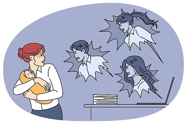 EPS 해외이미지 여자 남자 일러스트 안기 스트레스 피곤 여러명 상반신 성인 노트북 외침 분노 아기 무서움 책상 문서 온라인 비난 소셜네트워크 해외202309 해외일러스트 감정 가구 다수 컨셉 모션 사람 전자제품 소리 파일형식 벡터