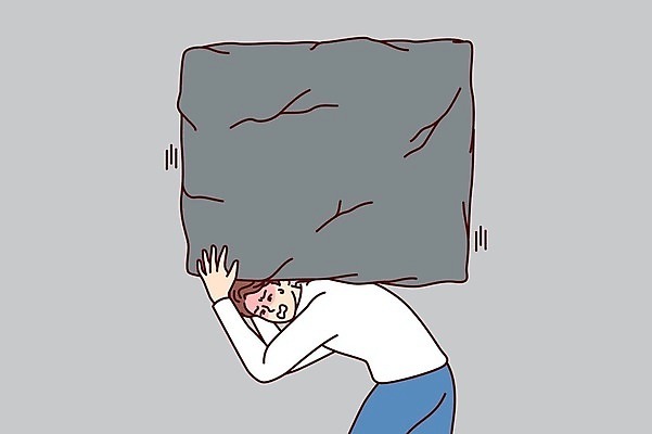 EPS 해외이미지 남자 일러스트 스트레스 피곤 한명 들기 상반신 성인 작업 비즈니스맨 무거움 힘듦 성인남자한명만 해외202309 해외일러스트 1 컨셉 비즈니스 모션 사람 직장인 무게 남자한명만 성인남자만 파일형식 벡터