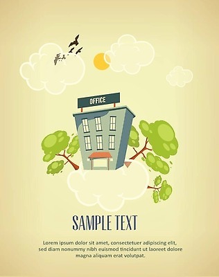 EPS 해외이미지 나무 포스터 일러스트 사람없음 건물 연두색 태양 해외202309 해외일러스트 자연요소 식물 건축물 초록색 파일형식 벡터