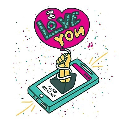 EPS 해외이미지 디자인 영어 일러스트 캘리그라피 사랑 타이포그라피 사람없음 스마트폰 잡기 손모양 하트풍선 문자메시지 아이러브유 채팅 풍선잡기 레터링 해외202309 해외일러스트 모양 문자 감정 모션 핸드폰 스마트기기 하트 메시지 풍선 파일형식 벡터 손_신체부위