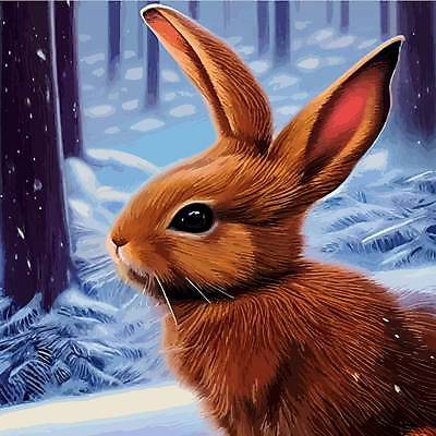 EPS 해외이미지 나무 야생동물 겨울 일러스트 사람없음 토끼 숲 눈덮임 해외202309 해외일러스트 식물 동물 계절 컨셉 포유류 반려동물 파일형식 벡터