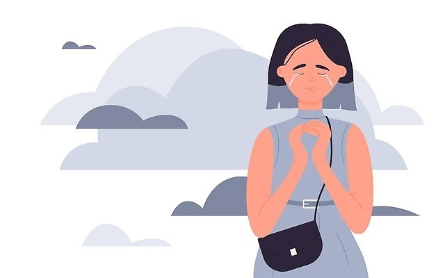 EPS 해외이미지 여자 가방 일러스트 한명 성인 슬픔 울음 손모으기 부정적 성인여자한명만 해외일러스트 1 잡화 감정 표정 사람 손짓 여자한명만 성인여자만 파일형식 벡터