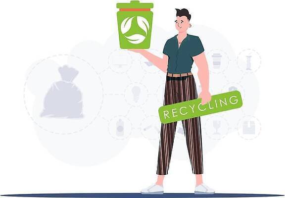 EPS 해외이미지 전신 남자 일러스트 한명 들기 성인 재활용 쓰레기통 보호 에코 친환경 성인남자한명만 해외202309 해외일러스트 1 컨셉 모션 사람 환경 남자한명만 성인남자만 파일형식 벡터