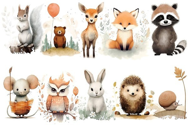 EPS 해외이미지 일러스트 곰 사슴 사람없음 귀여움 토끼 풀잎 쥐 여우 번짐 부엉이 풍선 고슴도치 청설모 라쿤 해외202309 해외일러스트 동물 컨셉 잎 포유류 조류 반려동물 풀_식물 설치류 너구리 파일형식 벡터 효과