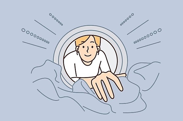 EPS 해외이미지 여자 행복 일러스트 한명 상반신 성인 세탁기 꺼내기 빨랫감 성인여자한명만 해외202309 해외일러스트 1 감정 모션 사람 가전제품 빨래 여자한명만 성인여자만 파일형식 벡터