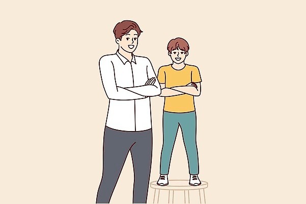 EPS 해외이미지 전신 남자 아들 어린이 일러스트 가족 함께함 서기 소년 성인 두명 팔짱 아빠 남자만 해외202309 해외일러스트 컨셉 관계 모션 사람 파일형식 벡터